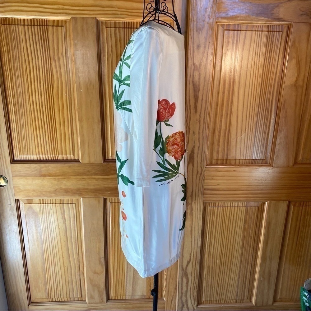 H&M Wool Blend Floral Butterfly Boho Mini Dress 3/4 Length Sleeve Cream Size 6 - Picture 2 of 16
